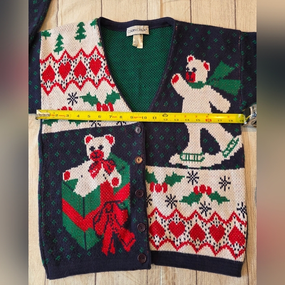 Cabin Creek Vintage Size Medium Petite Winter Holiday Cardigan Made In USA 90's - Picture 10 of 10